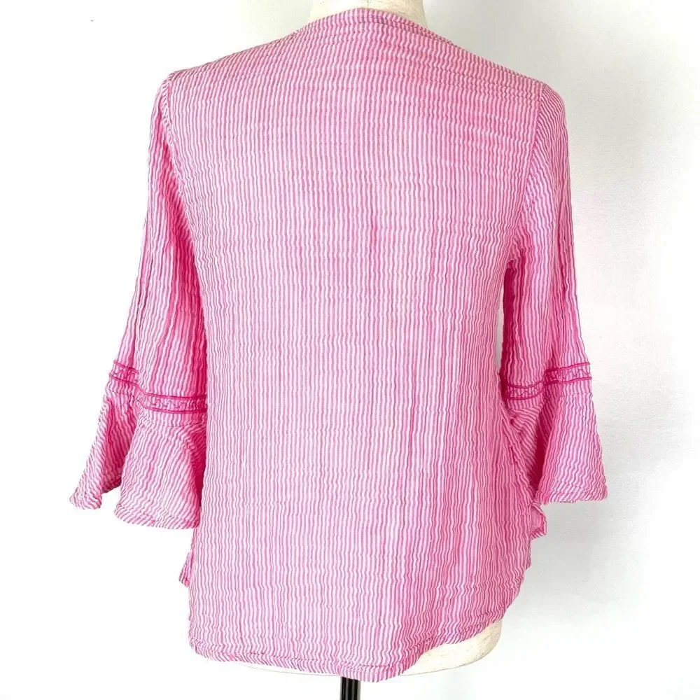 Crown & Ivy Pink Seersucker Embroidered Top XS - Picture 2 of 8